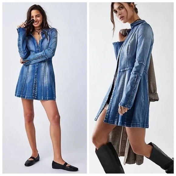 Free People Dresses & Skirts - Free People Long Sleeve Thea Mini Dress NWOT